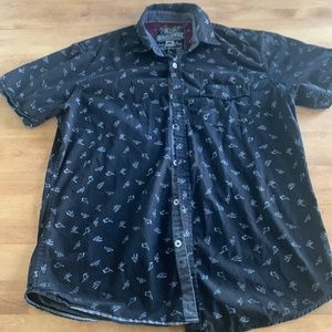 Black Broken Threads casual button down shirt with white birds
